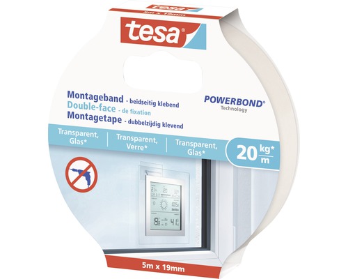 Tesa Montageband für Glas mit einer Länge von 5 Metern und einer Breite von 19 Millimetern