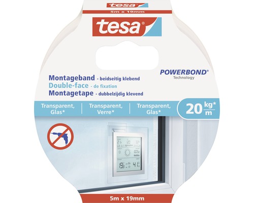 tesa® Montageband transparent für Glas 5 m x 19 mm