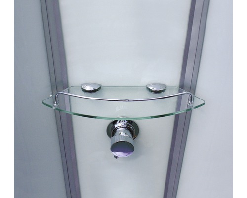 Glasablage mit Halterung in einer Duschkabine