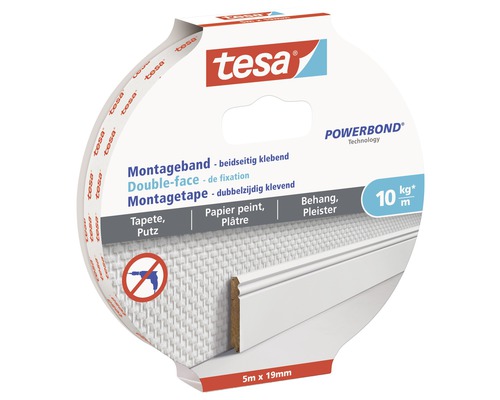 tesa® Montageband weiss für Tapete & Putz 5 m x 19 mm Tesa Montageband doppelseitig klebend 5 Meter mal 19 Millimeter