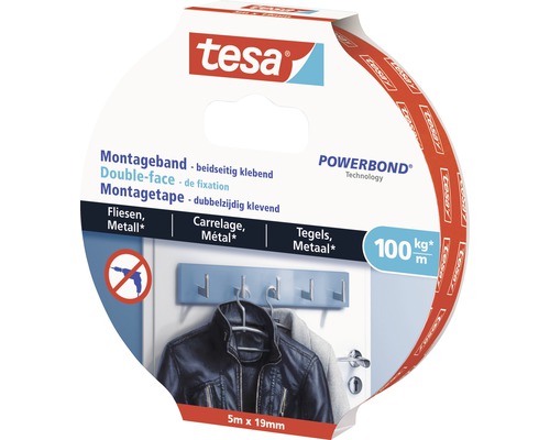 Ruban de montage Tesa pour carrelage et métal, 5 mètres sur 19 millimètres