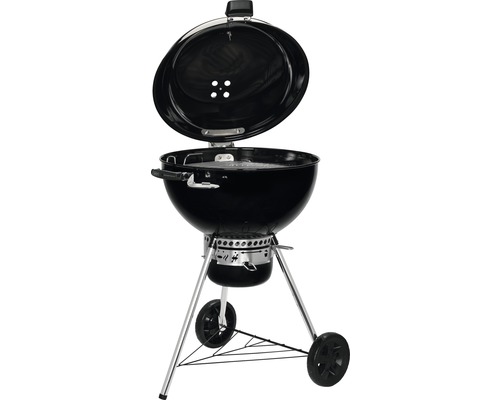Kugelgrill mit offenem Deckel und Rollen