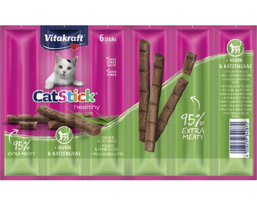 En-cas pour chats Vitakraft Cat Stick mini, poulet et herbe-à-chats, 6 pièces