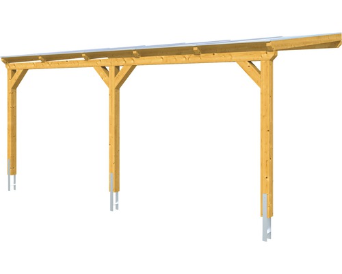 Abri de voiture en bois avec poteaux et toit