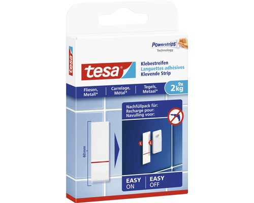 Tesa Powerstrips Recharges de languettes adhésives, convient pour carrelage et métal, force de maintien jusqu''à 2 kilogrammes