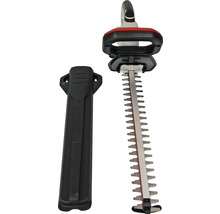 Heckenschere mit Klingenschutz zur Aufbewahrung.