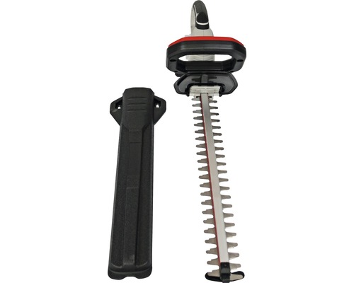 Heckenschere mit Klingenschutz zur Aufbewahrung.