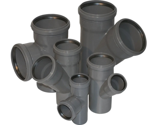 Divers raccords de tuyaux en plastique gris