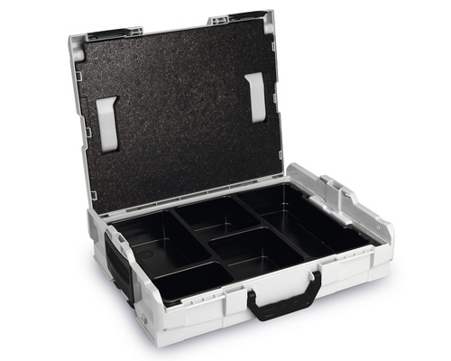 Boîte à outils ouverte avec compartiments de rangement