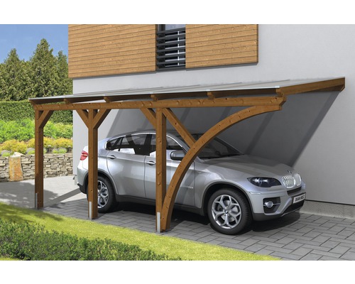 Carport simple SKAN HOLZ Eifel avec ancrages pour poteaux 300x541 cm noyer