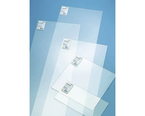 Hobbyglas 2x500x1500 mm Glatt klar Mehrere Hobbyglasscheiben unterschiedlicher Größe mit Etikett