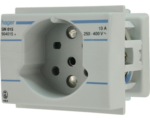 Prise Hager T15 pour DIN gris Prise Hager avec contact de protection, 10 ampères, 250 à 400 volts