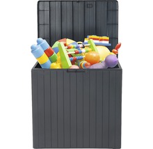 Geöffnete Aufbewahrungsbox gefüllt mit Spielzeug.