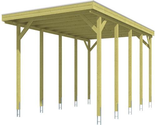 Carport en bois avec toit plat et poteaux