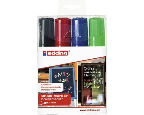 Marqueur craie edding 4090 E-4 basic 4 pièces noir/ rouge/ bleu/ vert