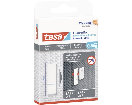 Ruban adhésif tesa® Powerstrips pour papier peint & enduit charge 0.5 kg 9 pces Tesa Powerstrips recharges de languettes adhésives pour papier peint et plâtre