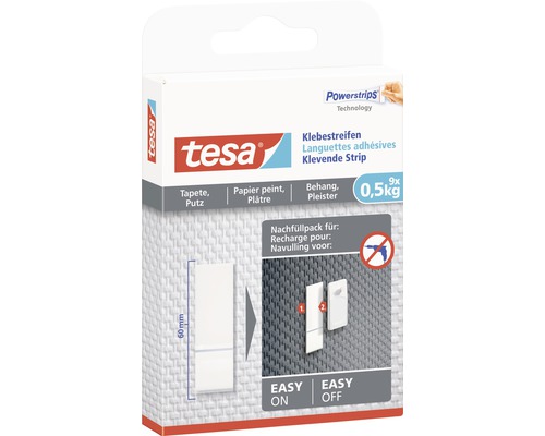 Ruban adhésif tesa® Powerstrips pour papier peint & enduit charge 0.5 kg 9 pces