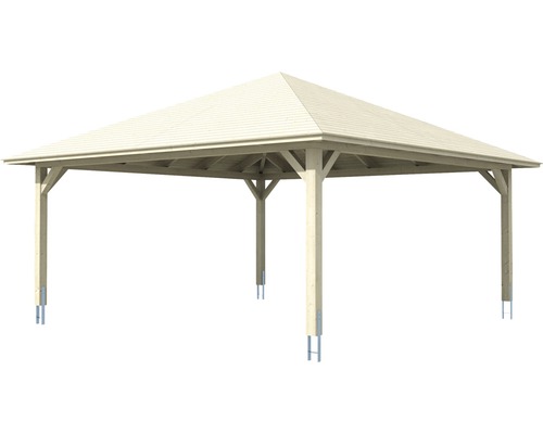 Holzpavillon mit quadratischem Dach und sechs Pfosten