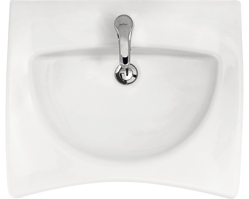 Vue de dessus d''un lavabo en céramique avec robinet