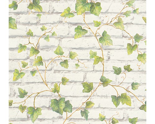 Papier peint intissé 31942-1 Efeuranken Stein blanc cassé Papier peint avec motif de briques et décor de lierre
