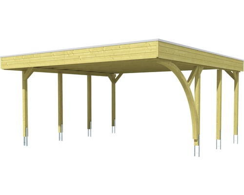 Carport en bois avec poteaux et toit plat