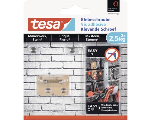Vis adhésive tesa pour ouvrage de maçonnerie carrée cuivre charge 2,5 kg 2 pces Vis adhésives Tesa pour fixation sur maçonnerie et pierre avec une capacité de charge de 2,5 kilogrammes