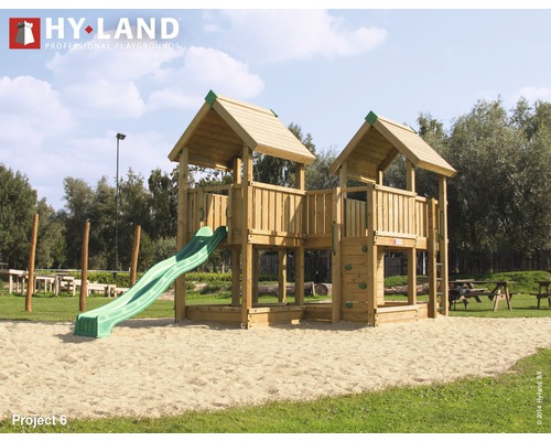 Tour de jeux Hyland Projekt 6 bois avec bac à sable, mur d'escalade, toboggan vert