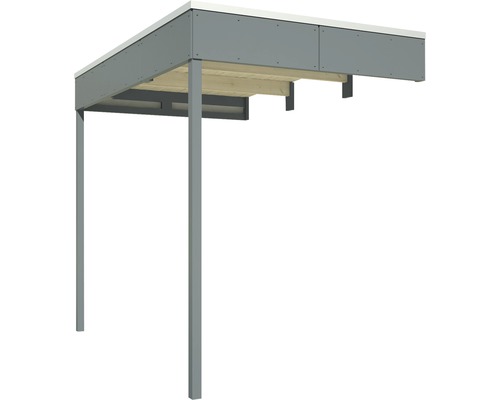 Grauer Carport mit Holzunterkonstruktion