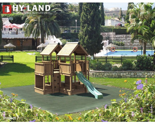 Tour de jeux Hyland Projekt 7 bois avec bac à sable, mur d'escalade, toboggan vert