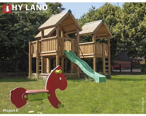 Tour de jeux Hyland Projekt 8 bois avec bac à sable, mur d'escalade, toboggan vert
