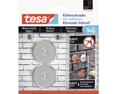 Vis adhésive tesa pour ouvrage de maçonnerie ronde cuivre charge 5 kg 2 pces Vis adhésive Tesa pour maçonnerie, deux pièces