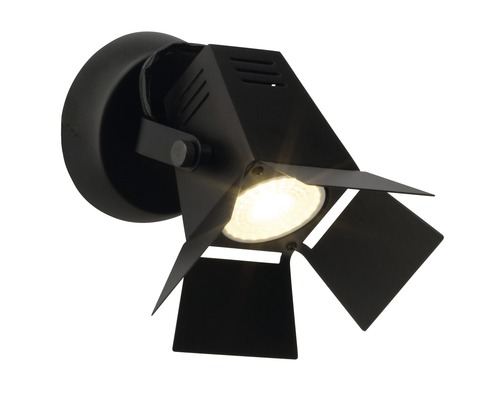 LED Wandspot Movie schwarz mit Leuchtmittel 1-flammig 345 lm 2700 K warmweiss Ø 140 mm Schwarze Wandleuchte im Scheinwerferdesign für Innenräume