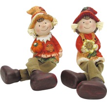 Zwei dekorative Figuren im Stil von Vogelscheuchen mit Kürbis und Sonnenblume