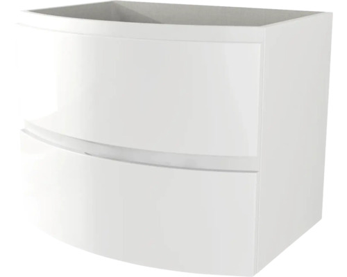 Meuble sous-vasque Vague hauteur 55 largeur 69 profondeur 52 cm blanc brillant Meuble sous-lavabo avec deux tiroirs pour la salle de bain