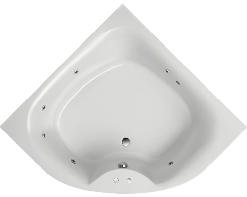 Baignoire balnéo encastrable OTTOFOND Tirana 140 x 140 cm blanc brillant 56160 Baignoire d''angle avec jets, vue de dessus