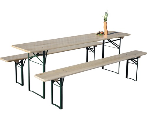 Set table + bancs de brasserie, 50 cm de largeur, bois, 3 pièces, marron