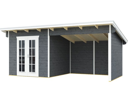 Gartenhaus mit Doppeltür und Vordach aus Holz