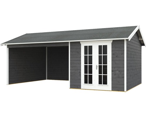 Holzgartenhaus mit Anbau und Doppeltür