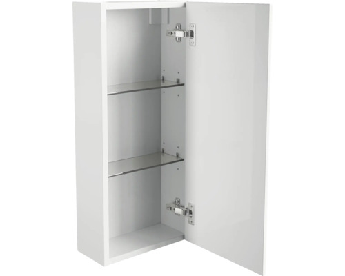 Weisser Badezimmerschrank mit Tür und zwei Glasablagen