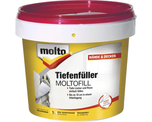 Molto Tiefenfüller pour remplir les trous et les fissures, convient aux murs et aux plafonds.