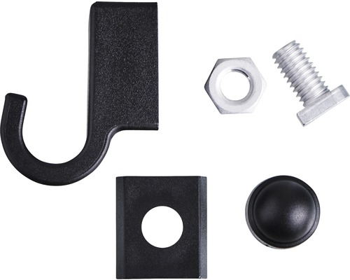 Haken, Mutter, Schraube und Abdeckung für die Montage