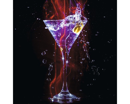 Glasbild Cocktail On Black I 20x20 cm