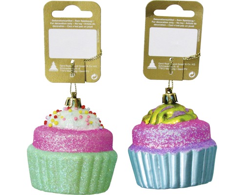 Décoration pour sapin de Noël cupcake à suspendre 7,5 cm vert-rose