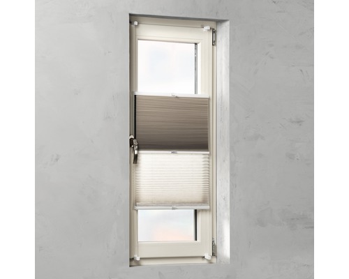 Store plissé duo SOLUNA avec guidage latéral, lin/beige, 45x130 cm Fenêtre avec store plissé beige comme protection visuelle et solaire