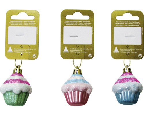 Christbaumschmuck Cupcake zum Hängen 4 cm rosa-blau