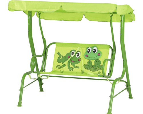 Kinder-Hollywoodschaukel Siena Garden 2-Sitzer Textilgewebe 77x117x107 cm grün Gartenschaukel mit Froschmotiven für Kinder