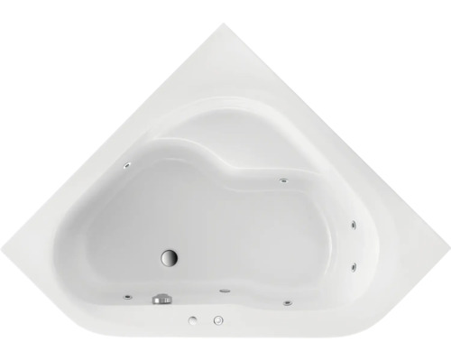 Baignoire balnéo OTTOFOND Minerva 135 x 135 cm blanc brillant lisse 62201 Baignoire d''angle triangulaire avec jets vue de dessus