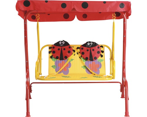 Kinderschaukel mit Marienkäfermotiven und Sonnendach