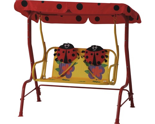 Balancelle pour enfants Siena Garden 2 places tissu textile 77x117x107 cm rouge Balançoire pour enfants avec motif coccinelle et pare-soleil