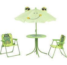 Kindersitzgruppe mit Tisch, Sonnenschirm und zwei Stühlen im Froschdesign